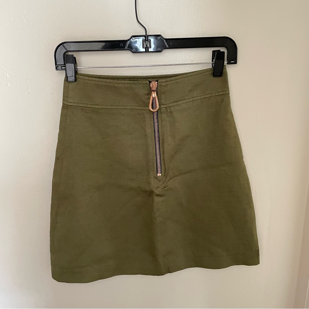 Sandro Olive Green Skirt with Front Zipper